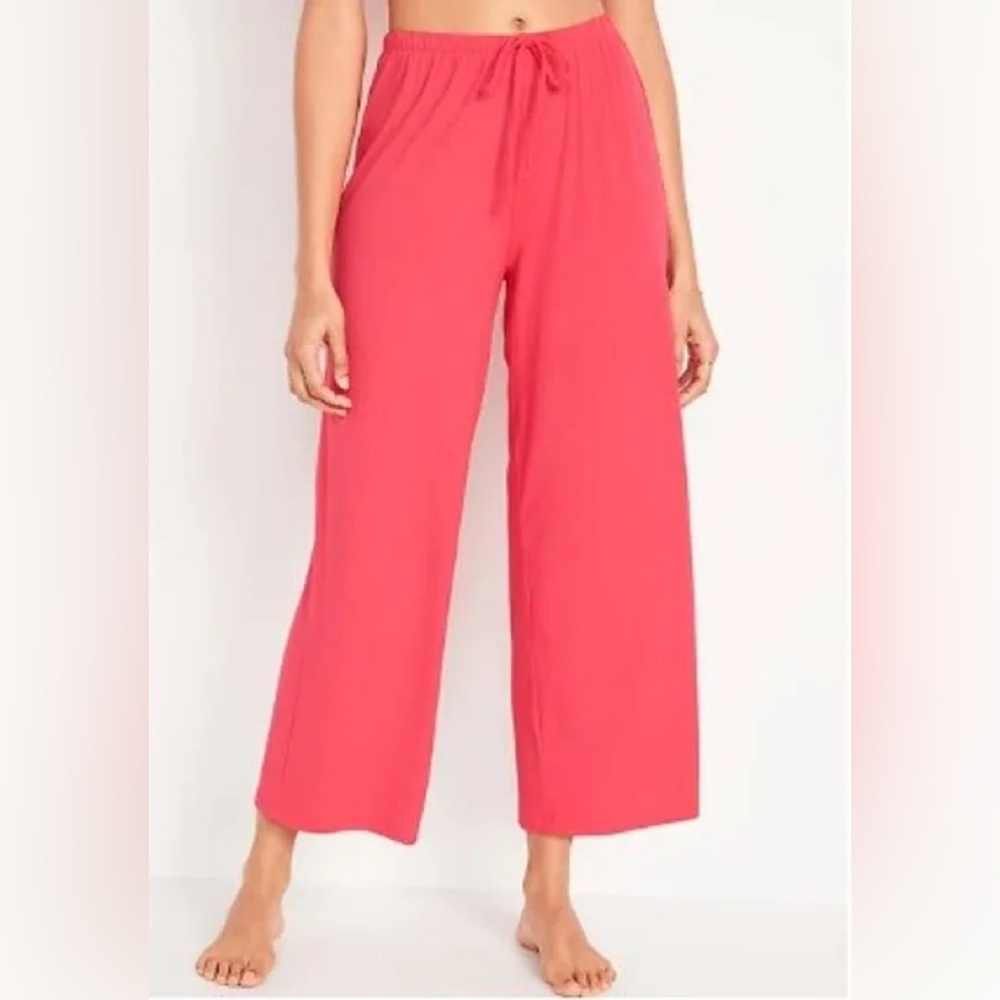 2 FOR $20 Old Navy Bright Orange Crop Pants Elastic Waist High Rise Casual L - Picture 1 of 8